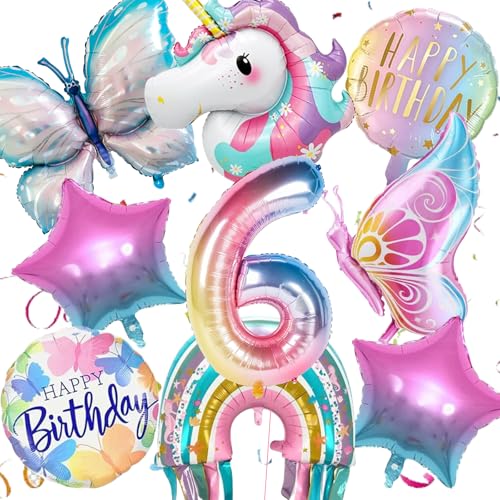Ctxtqtdt 9 Stück Schmetterling Geburtstagsdeko 6 Jahre Mädchen, Schmetterling Luftballons Set, Party Deko Ballons, Kinder Geburtstag Deko Party Einhon Luftballons (6) von Ctxtqtdt