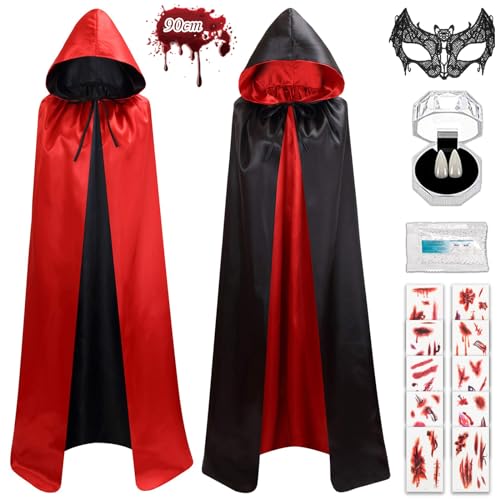 Ctxtqtdt Vampir Umhang Kinder 90 cm, Halloween Kostüm Vampir Set, Vampir Kostüm Junge Mädchen, Kapuzenumhang Schwarz Rot Doppelseitig für Halloween Karneval Mittelalter Kostüm Party Ctxtqtdt Vampir Umhang Kinder 90 cm, Halloween Kostüm Vampir Set, Vampir Kostüm Junge Mädchen, Kapuzenumhang Schwarz Rot Doppelseitig für Halloween Karneval Mittelalter Kostüm Party von Ctxtqtdt