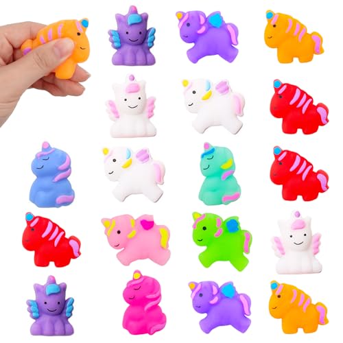 Cuackamily 18 Stück Mini Kawaii Einhorn Squishy Toys, Kawaii Mochi Soft Silikon Spielzeug Niedlich Einhorn Squishies Antistress Fidget Spielzeug Squeeze Stressabbau Spielzeug Geburtstagsgeschenk von Cuackamily