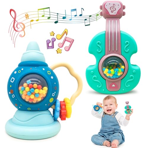 Cuackamily 2 Stück Baby rasseln Spielzeug, Musik Instrument Spielzeug für Babys Kinder mit bunten Perlen, Interaktives Babyspielzeug Lernspielzeug, Geschenk für Junge und Mädchen ab 3456789 Monaten von Cuackamily
