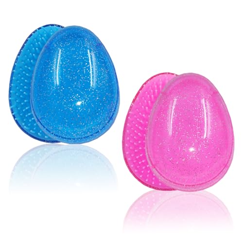 Cuackamily 2 Stück Haarbürste ohne Ziepen für Damen, Herren & Kinder，Mini Hair Brush, Silikon Kopfhaut Massagebürste, Entwirrbürste für Locken, Lange & nasse Haare(Sternenblau & Rosa) von Cuackamily