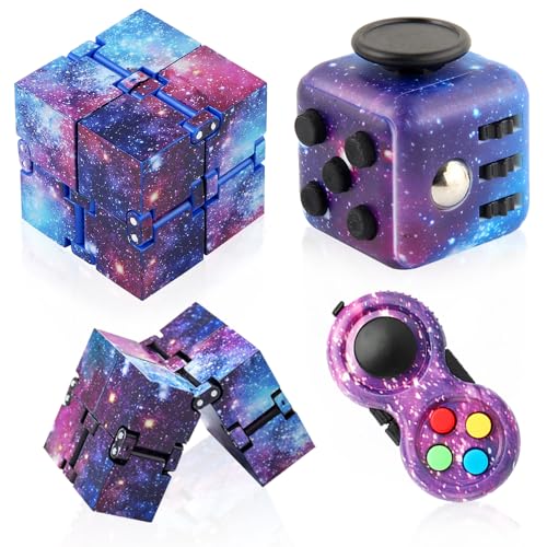 Cuackamily 3 Stück Fidget Toys Set, Galaxie Anti-Stress Würfel Spielzeug, Infinity Cube, Fidget Pad Controller, Stressaubbau bei Nervösität, Dekompression Spielzeug Geschen für Kinder und Erwachsene von Cuackamily