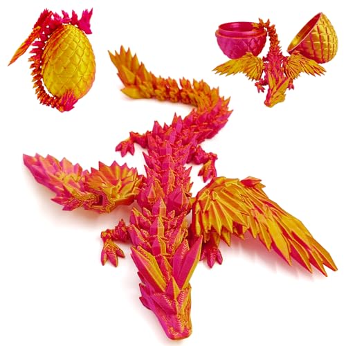 Cuackamily 3D Gedruckter Drache mit Drachenei, Geheimnisvolle Drachen Spielzeug, Beweglicher Gelenke Drachen Realistische Drachen Figuren Easter Weihnachtstag Schreibtisch Dekoration (Orange-Rot) von Cuackamily