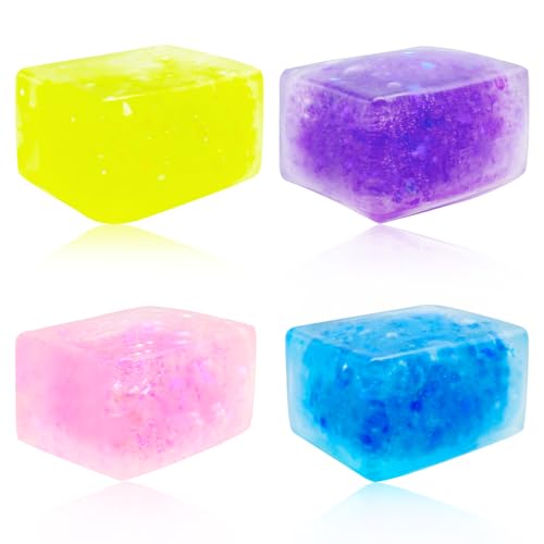 Cuackamily 4 Stück Stressballs für Kinder und Erwachsene, Große Eiswürfel-Sinneskugeln, Stress Relief Sensory Toys für Autismus ADHD Weihnachten Geburtstag Geschenke Party Geschenkbox Füller von Cuackamily