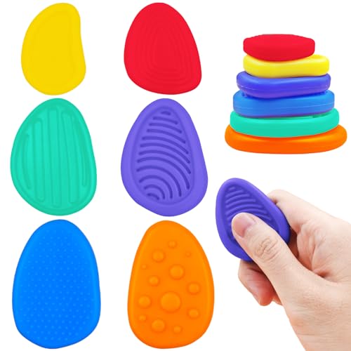 Cuackamily 6 Stück Fidget Toys Set,Spielzeug Fidget Sensory Stone,Texturierte Sorge Stones Fidget Spielzeug,Squeeze Spielzeug Finger Toys,Dekompression Spielzeug Geschen für Kinder und Erwachsene von Cuackamily