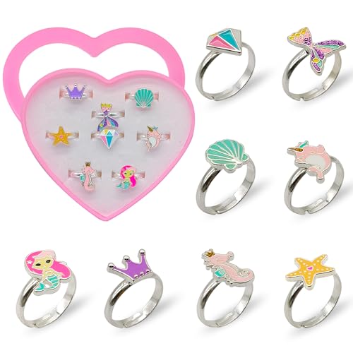 Cuackamily 8 Stück Mädchen Ringe, Spielzeugringe für Mädchen, Prinzessin Schmuck Set mit Herzform Vitrine, Kinderringe Prinzessin Set, verstellbare SchmuckRinge Set für Kinder Geburtstag Party Favors Cuackamily 8 Stück Mädchen Ringe, Spielzeugringe für Mädchen, Prinzessin Schmuck Set mit Herzform Vitrine, Kinderringe Prinzessin Set, verstellbare SchmuckRinge Set für Kinder Geburtstag Party Favors von Cuackamily