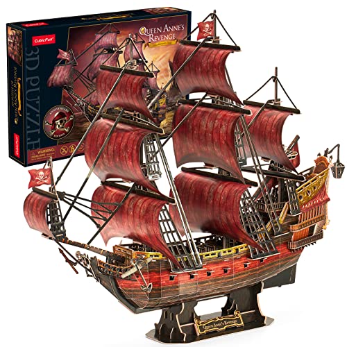 3D Puzzle Rot Black Pearl für Erwachsene Kinder Laser Queen-Anne's-Revenge mit 391 Teilen - Piratenschiff für Handwerk Modelbau-Set für Zimmer und Wohnkultur, Geburtstagsgeschenk für Frauen Männer von CubicFun