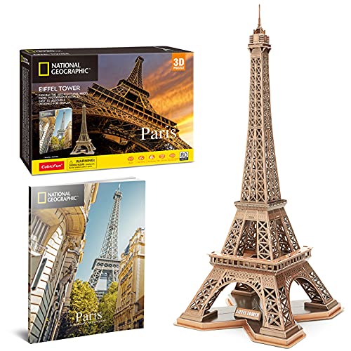 CubicFun 3D Puzzles Eiffelturm für Erwachsene National Geographic Eiffel Tower Modell Bausätze, Paris Architektur Puzzles für Erwachsene Schreibtisch BAU Puzzle für Kinder 8-10 Jahre, 80 Stück von CubicFun