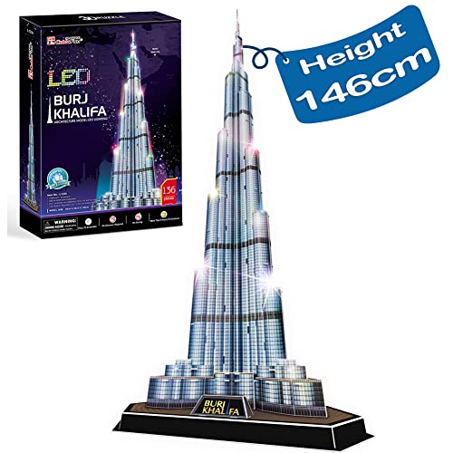 CubicFun 3D Puzzle LED Dubai Burj Khalifa Modell mit Lichtarchitektur Geschenk für Kinder und Erwachsene, 136 Stück von CubicFun