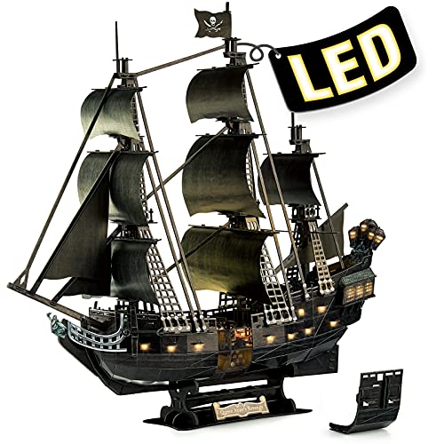 CubicFun 3D Puzzle LED Queen Anne's Revenge Großes Modellschiff, Geburtstagsgeschenk für Erwachsene, 293 Stück (2021 aktualisierte Version) von CubicFun