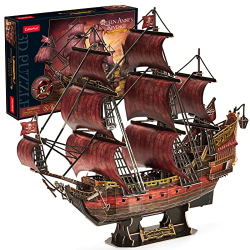 CubicFun 3D Puzzle Rot Black Pearl für Erwachsene Kinder Laser Queen-Anne's-Revenge mit 391 Teilen,Piratenschiff Modellbau-Set für Zimmerdekoration,Geburtstagsgeschenk für Frauen Männer von CubicFun