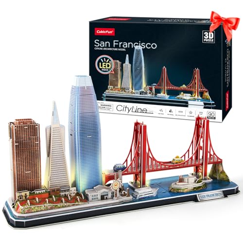 CubicFun 3D Puzzle San Francisco LED CityLine - Golden Gate Bridge, 555 California Street und andere SF Sehenswürdigkeiten Kits und Souvenirgeschenk 90 Stück von CubicFun