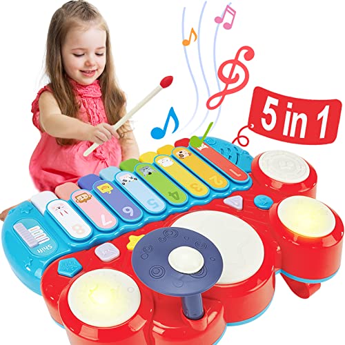 5 in 1 Baby Musikspielzeug Baby ab 1 2 3 4 5 Jahr Baby Xylophon Spielzeug und Trommel ab 18 Monate Mädchen Junge von hahaland