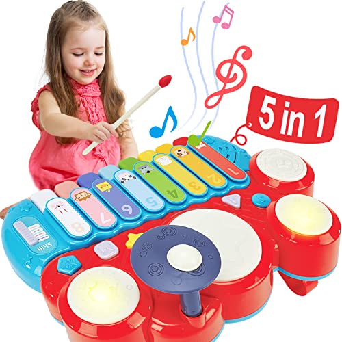 Hahaland 5 in 1 Baby Musikspielzeug Baby ab 1 2 3 4 5 Jahr Baby Xylophon Spielzeug und Trommel ab 18 Monate Mädchen Junge Hahaland 5 in 1 Baby Musikspielzeug Baby ab 1 2 3 4 5 Jahr Baby Xylophon Spielzeug und Trommel ab 18 Monate Mädchen Junge von hahaland