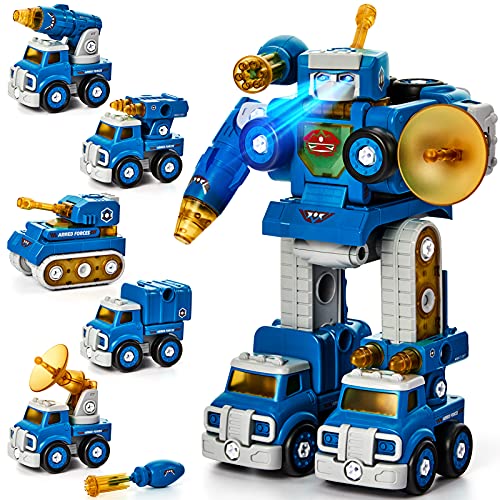 hahaland 5 in 1 Roboter Spielzeug - Auto Spielzeug ab 3 4 5 6 Jahre Jungen, Roboter Kinder ab 6 Jahre mit Lichtern und Tönen STEM Roboter Baukasten Konstruktions-Spielzeug für 5+ Jahren Jungen von hahaland
