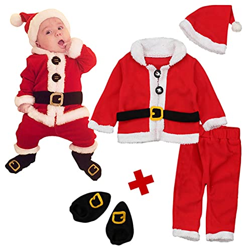Cubinest Baby Kostüm: Mit Mütze Baby Winter Strampler Weihnachtspullover Rot 0-12 Monate Weihnachtsmann Weihnachten Outfits Kleidung Rentier Unisex Set Weihnachtsoutfit Kostüm von Cubinest