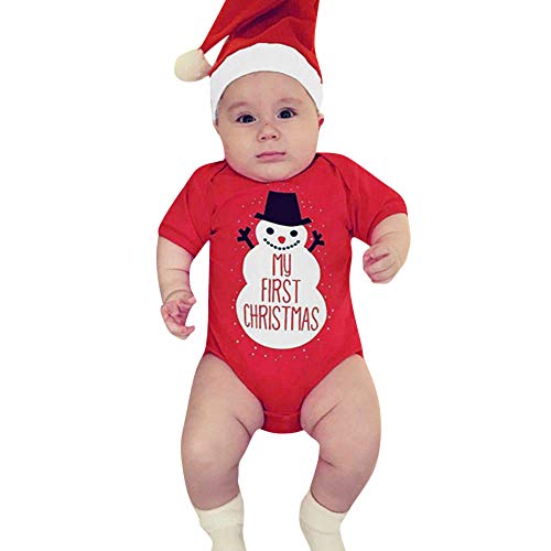 Cubinest Baby Weihnachten Weihnachtsmann Unisex Cosplay Weihnachten Outfits Kostüm Rentier Mit Mütze Set Kleidung Strampler Rot Lustig Baby Overall Weihnachtspullover von Cubinest
