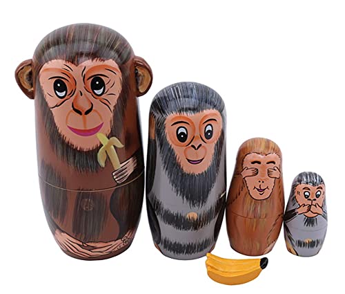 Matrioska Matrioska Set mit 5 lustigen Affen und Nistbananen Matrioska Follia Russische Puppe handmade von Cucuba