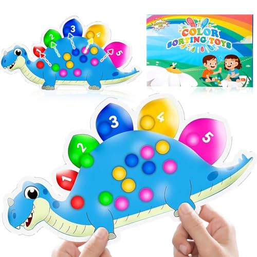 Dinosaurier Farbensortierspiel Zählen Superweiches Squeeze Sensorikspielzeug für Kleinkinder Montessori Lernspiel Farberkennung Feinmotorik Training Reise Anti Stress Spielzeug ab 3 Jahren(Blau) von CudTrove