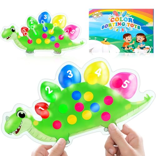 Dinosaurier Farbensortierspiel Zählen Superweiches Squeeze Sensorikspielzeug für Kleinkinder Montessori Lernspiel Farberkennung Feinmotorik Training Reise Anti Stress Spielzeug ab 3 Jahren (Grün) von CudTrove