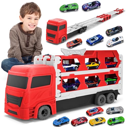 Cugybue Transport Truck Spielzeugautos mit 12 Rennautos, Tragbares Rennbahn Truck Spielzeugauto für Jungen im Alter von 3,4,5, 6 Jahr Jungen Kinder,Transporter Fahrzeug Spielzeug Set für Kinder,Rot Cugybue Transport Truck Spielzeugautos mit 12 Rennautos, Tragbares Rennbahn Truck Spielzeugauto für Jungen im Alter von 3,4,5, 6 Jahr Jungen Kinder,Transporter Fahrzeug Spielzeug Set für Kinder,Rot von Cugybue