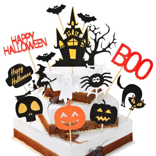 15 Stücke Halloween Cake Topper, Tortendeko Halloween Cupcake Deko, mit Fledermaus Kürbis Schloss Hexe Besen Mond Cupcake Toppers, für Party Kuchen Essen Käseplatte Vorspeisen Dekor 15 Stücke Halloween Cake Topper, Tortendeko Halloween Cupcake Deko, mit Fledermaus Kürbis Schloss Hexe Besen Mond Cupcake Toppers, für Party Kuchen Essen Käseplatte Vorspeisen Dekor von Cuicany