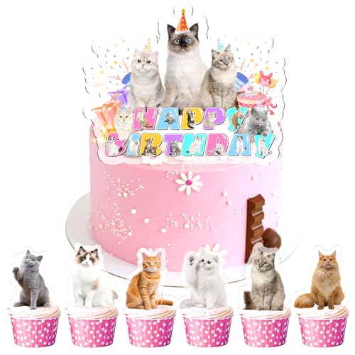7 Stück Katze Tortendeko,Katzen Geburtstag Kuchen Deko,Katze Tiere Cupcake Topper,Katze Thema Cake Toppers für Kindergeburtstag Deko,Junge Mädchen Geburtstag,Haustier Party,Baby Show Dekoration von Cuidongsheng