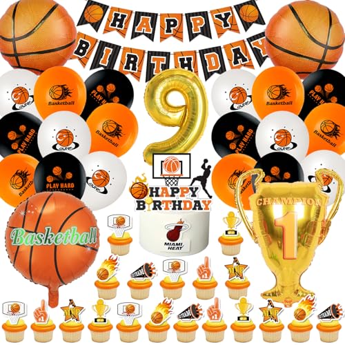 Basketball Geburtstagsdeko Ballon 9 Jahre,Kindergeburtstag Party Deko 52 Stück,Basketball Deko Geburtstag,Basketball Luftballon Helium,Basketball Thema Geburtstag Kit für Jungen Mädchen von Cuidongsheng