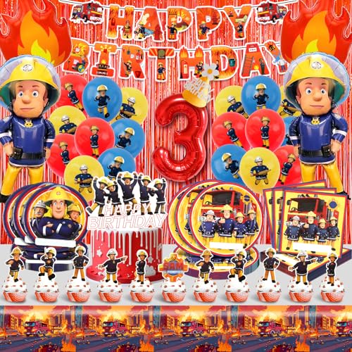 Feuerwehr Deko Kindergeburtstag 3 Jahre,Feuerwehrauto Geburtstag Ballon Jungen Mädchen,Feuerwehrmann Party Luftballons,Feuerwehr Geburtstagsdeko Set mit Servietten Teller Banner Tortendeko von Cuidongsheng