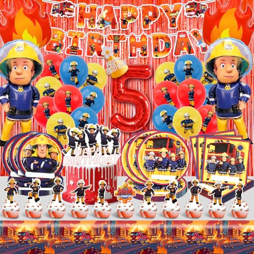 Feuerwehr Geburtstagsdeko Ballon 5 Jahre,Feuerwehrauto Deko Kindergeburtstag,Feuerwehrmann Party Luftballons Helium,Feuerwehr Geburtstag Kit Jungen Mädchen mit Servietten Teller Banner Tortendeko von Cuidongsheng