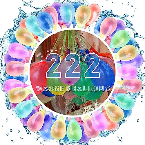 Schnellfüller Wasserbomben Set, 222 Stück Wasserbomben Selbstschließend, Bunt Gemischt Wasser Luftballons, Wasserbomben Luftballons, Wasserballons Bunt Gemischt, für Kinder Geburtstagsgeschenke Partys von Cuidongsheng