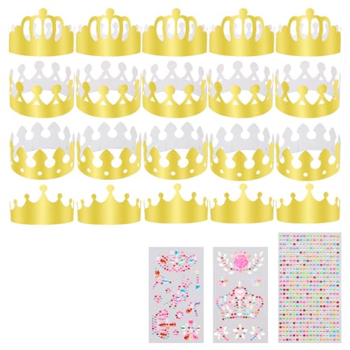 Culinavog 20 Stück Golden Paper Crowns, 3 Blätter Selbstklebende Strasssticker, DIY Party Kronenhut Set, Goldfolie Papier Party Crown Hut Kappe für Jungen Mädchen Party Familienfeiern Kinder Culinavog 20 Stück Golden Paper Crowns, 3 Blätter Selbstklebende Strasssticker, DIY Party Kronenhut Set, Goldfolie Papier Party Crown Hut Kappe für Jungen Mädchen Party Familienfeiern Kinder von Culinavog