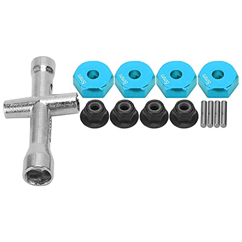 Culnflun 12 mm Rad, 5 mm Dicke, Sechskant-Adapter, Kreuzschlüssel, M4, Rutschfester Mutternsatz, RC-Auto, Aluminiumlegierung, leicht, praktisch, 1/10 Modell, tragbar (Blue) von Culnflun