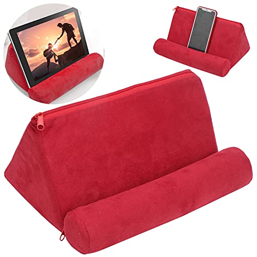 Culnflun Pillow Tablet Standhalter Weich tragbare Faltbare multifunktionale Tablet -Telefon -Unterstützung Kissen für Bett Lesung Red Suede Stoff 24.5x16.5x12 cm von Culnflun