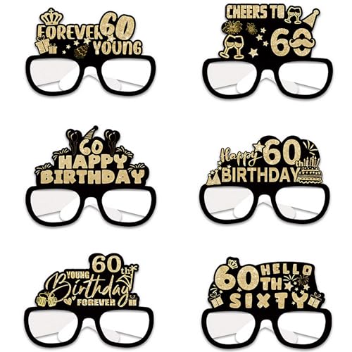 Cumnvulnt 6 Stück 60. Geburtstag Brille, Geburtstag Party Papier Brillen Dekoration, 60. Geburtstag Requisiten Papier Sonnenbrillen, Geburtstag Foto Booth Requisiten Zubehör für Geburtstagsparty von Cumnvulnt
