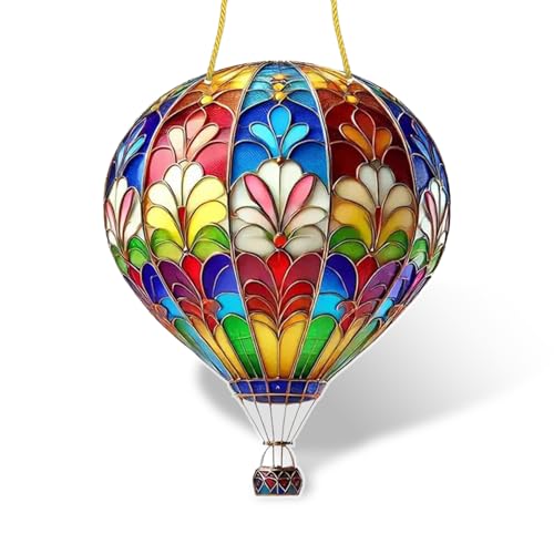 Heißluftballon Sonnenfänger, Fantastischer 2D Acryl Heißluftballon Deko Modellaterne, Gebeizte Fensterdeko Hängend für Heim Haus Garten und Restaurant Wohnzimmer Dekoration, 20 × 16 Cm von Cumnvulnt