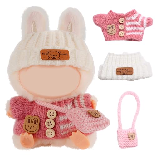 Puppenkleider, gestreiftes Strickpullover-Set mit Knöpfen, weiches süßes Puppen-Outfit, Wintermode-Accessoires für 6,69-Zoll-Plüschpuppen für Puppenmode und -spielen (keine Puppe) von Cumnvulnt