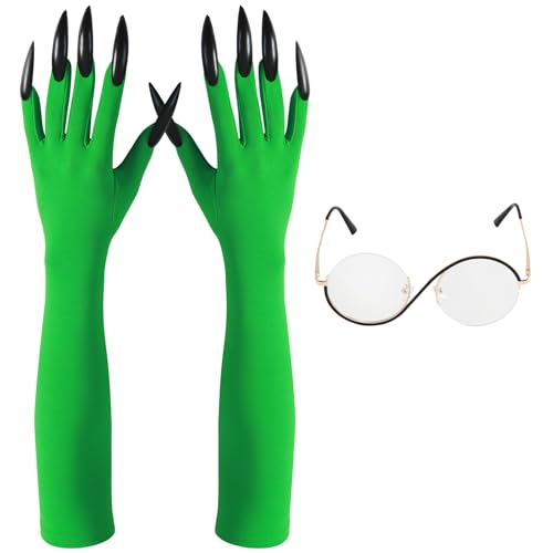 Hexenkostüm für Damen, Zubehör, grüne Krallenhandschuhe, Brille, Zauberer, Cosplay, Party, Verkleiden, Grün , Einheitsgröße Hexenkostüm für Damen, Zubehör, grüne Krallenhandschuhe, Brille, Zauberer, Cosplay, Party, Verkleiden, Grün , Einheitsgröße von Cumwoen