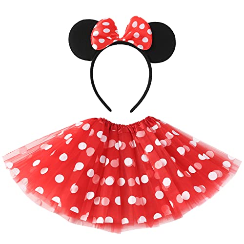 Tupfen-Tutu-Rock mit Maus-Ohren, Stirnband für kleine Mädchen, Halloween, Geburtstag, Party, Kostüm, Rot, Einheitsgröße Tupfen-Tutu-Rock mit Maus-Ohren, Stirnband für kleine Mädchen, Halloween, Geburtstag, Party, Kostüm, Rot, Einheitsgröße von Cumwoen