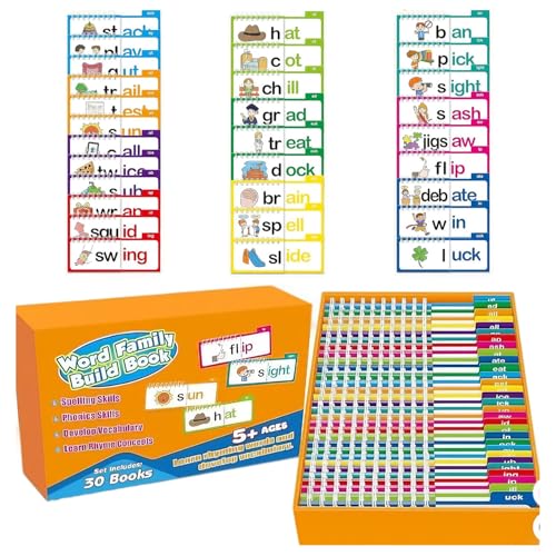 30 Lese- und Reim-Flip-Bücher-Set, Wortspiel, ABC, Wortfamilien, Lernkarten, interaktive Kindergarten-Lesespiele von Cunegra