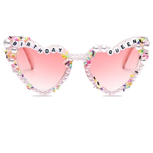 Cunegra Geburtstagsbrille, rosa Herz-Sonnenbrille mit Diamant, rosa Herz-Sonnenbrille für Frauen und Mädchen, Geburtstagsparty, Geschenk, Zubehör, Gastgeschenke Cunegra Geburtstagsbrille, rosa Herz-Sonnenbrille mit Diamant, rosa Herz-Sonnenbrille für Frauen und Mädchen, Geburtstagsparty, Geschenk, Zubehör, Gastgeschenke von Cunegra