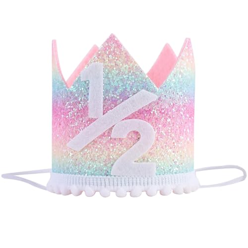 Halber Geburtstag Hut, 1/2 Geburtstag Krone, Regenbogen Farbverlauf 6 Monate Hut, Niedliche 1/2Birthday Krone für Jungen Mädchen Party Foto Requisiten mit Gummiband Halber Geburtstag Hut, 1/2 Geburtstag Krone, Regenbogen Farbverlauf 6 Monate Hut, Niedliche 1/2Birthday Krone für Jungen Mädchen Party Foto Requisiten mit Gummiband von Cunegra