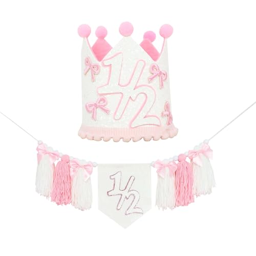 Halber Geburtstag Hut, Halber Geburtstag Hochstuhl Banner, Niedlicher 1/2Geburtstag Hut mit Rosa Schleife Design, Party Dekorationen für Kleine Prinzessin Halber Geburtstag Hut, Halber Geburtstag Hochstuhl Banner, Niedlicher 1/2Geburtstag Hut mit Rosa Schleife Design, Party Dekorationen für Kleine Prinzessin von Cunegra