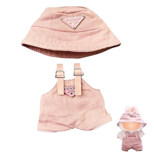Mini-Outfit für Labubu, handgefertigtes Häkel-Set, 2-teiliges Set für 17 cm große Puppe, schöne Kleidung mit offenem Hut und Overalls für Labubu, Rosa von Cunegra