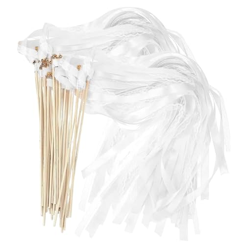 Cunlvyyds Hochzeitsstäbe aus Spitze, eleganter weißer Bandstab für die Hochzeit mit Goldener Glocke, 20 Stück Bandstäbe, Seidenluftschlangen für Tanzflächen-Requisiten, Partyzubehör Cunlvyyds Hochzeitsstäbe aus Spitze, eleganter weißer Bandstab für die Hochzeit mit Goldener Glocke, 20 Stück Bandstäbe, Seidenluftschlangen für Tanzflächen-Requisiten, Partyzubehör von Cunlvyyds