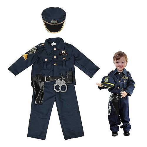 Cunlvyyds Hosenanzug für Kinder-Polizei-Rollenspiele, Polizeikostüm für Kinder, Verkleidungsset für Halloween-Kostümparty für 3–4 Jahre, Polizei-Rollenspiel, Gameshow, Halloween-Kostümball von Cunlvyyds