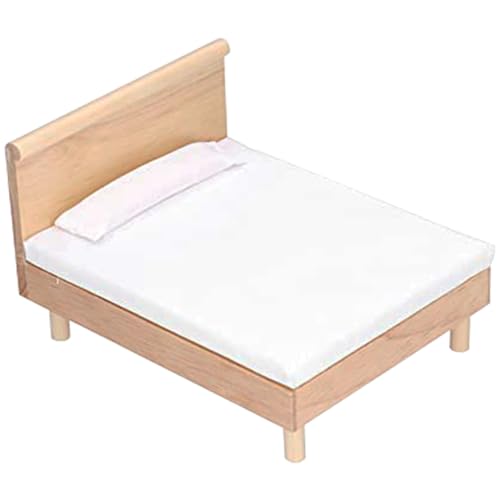 Cunlvyyds Puppenbett 1/12 Skala Holzpuppenhausbett mit Matratze und Kissen süße Mini Dollhouse Möbelzubehör Dekorationen Cunlvyyds Puppenbett 1/12 Skala Holzpuppenhausbett mit Matratze und Kissen süße Mini Dollhouse Möbelzubehör Dekorationen von Cunlvyyds