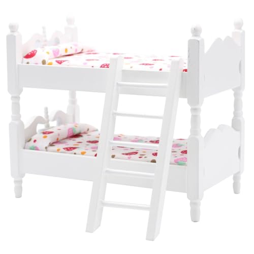 Cunlvyyds Puppenbettbett 1:12 Hölzer Dollhouse Bett mit Leiter und Blumenbettendings DIY Realistic Dolls House Möbel für Dollhouse Accessoires Whitebunk Cunlvyyds Puppenbettbett 1:12 Hölzer Dollhouse Bett mit Leiter und Blumenbettendings DIY Realistic Dolls House Möbel für Dollhouse Accessoires Whitebunk von Cunlvyyds