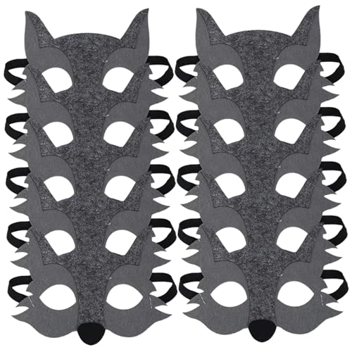 Cunlvyyds Wolfsmaske, 10 Stück Filz-Halbgesichtsmaske, süße Tiergesichtsmasken, Cosplay-Tiermasken für Kinder, Verkleidungsparty-Gastgeschenke. von Cunlvyyds