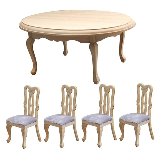 Dollhouse Tisch und Stühle 1:12 Hölzer Miniaturrunde Tisch und 4 Dining Dollhouse Chairs Miniatur Küchenmöbelzubehör Dollhouse Tisch und Stühle 1:12 Hölzer Miniaturrunde Tisch und 4 Dining Dollhouse Chairs Miniatur Küchenmöbelzubehör von Cunlvyyds